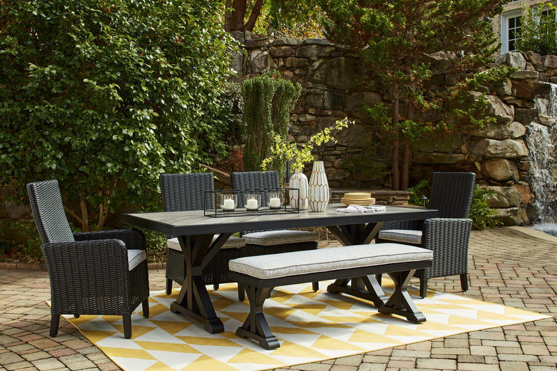 Beachcroft Black/Light Gray Outdoor Bench with Cushion - P792-600