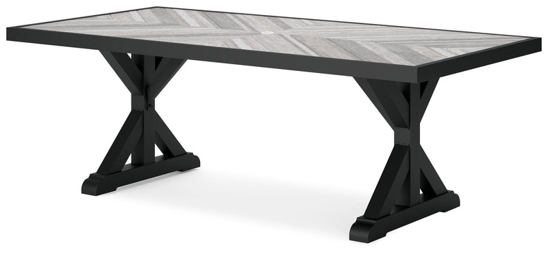 Beachcroft Outdoor Dining Table and 4 Chairs in Black/Light Gray - PKG021236