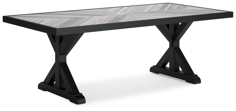 Beachcroft Outdoor Dining Table and 6 Chairs in Black/Light Gray - PKG021235