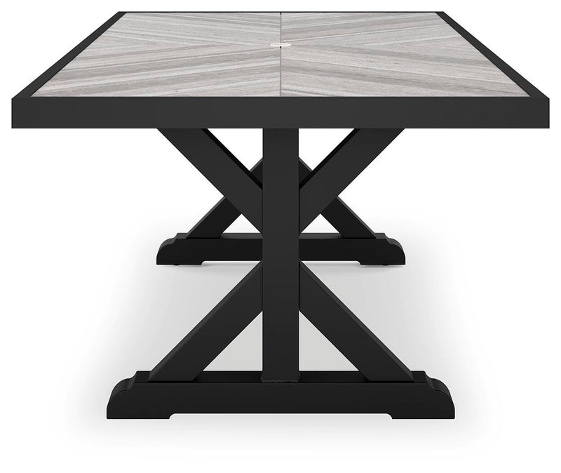 Beachcroft Outdoor Dining Table and 6 Chairs in Black/Light Gray - PKG021235
