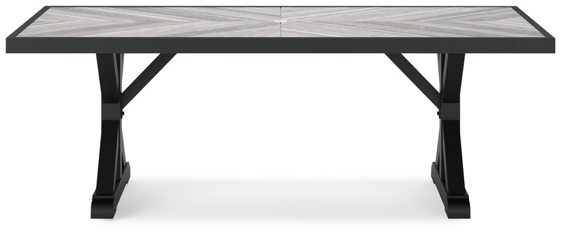 Beachcroft Outdoor Dining Table and 6 Chairs in Black/Light Gray - PKG021235