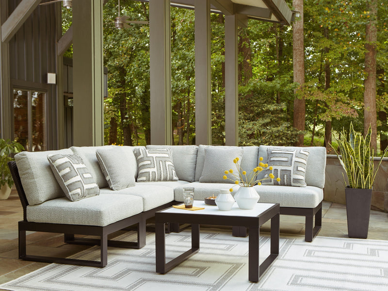 Beachloft 5-Piece Outdoor Sectional with Ottoman in Black/Gray from Ashley - Lara Furniture