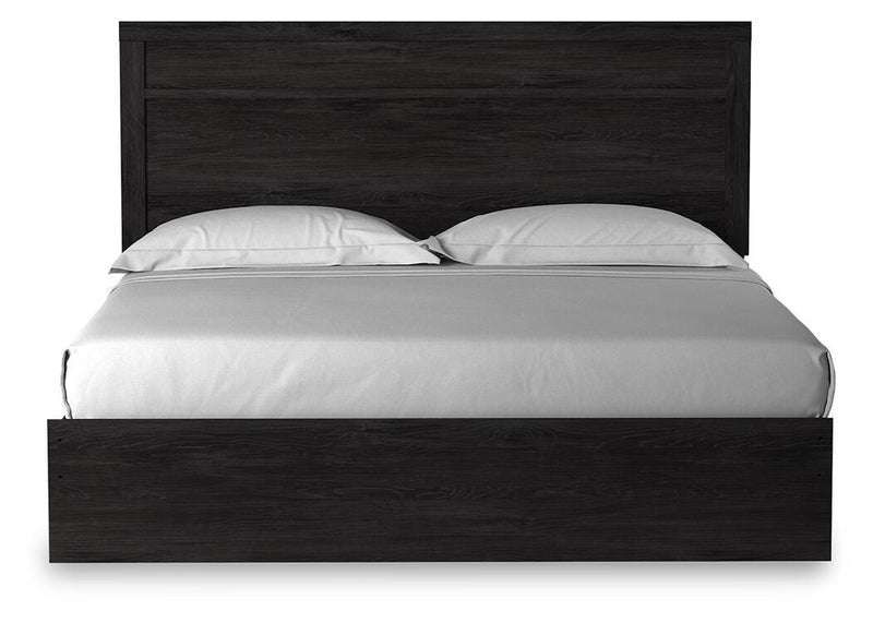 Belachime Charcoal King Panel Bed and Nightstand - B2589B9