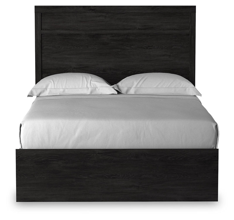 Belachime Full Panel Bed with Mirrored Dresser and Chest in Charcoal - PKG018415