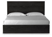 Belachime King Panel Bed with Mirrored Dresser, Chest and 2 Nightstands in Charcoal from Ashley - Lara Furniture