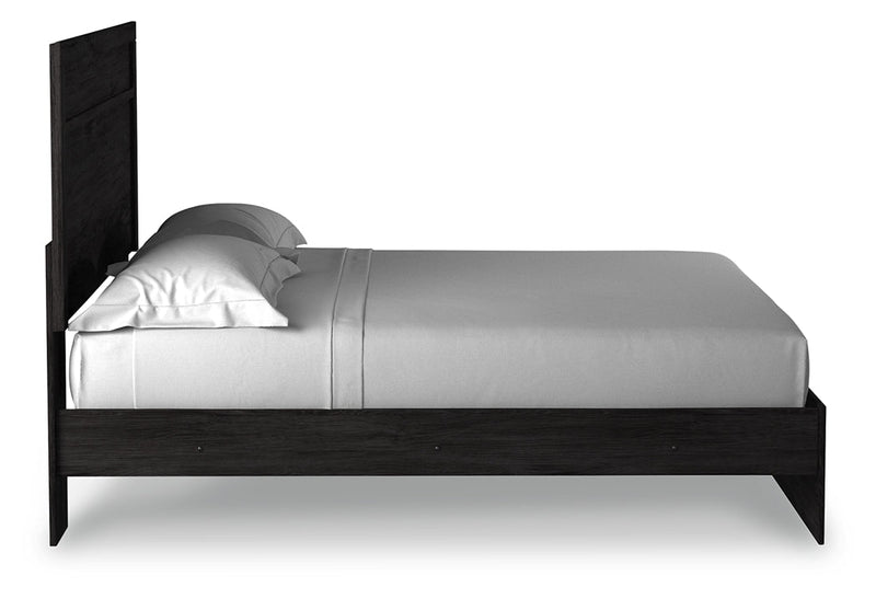 Belachime King Panel Bed with Mirrored Dresser, Chest and 2 Nightstands in Charcoal from Ashley - Lara Furniture