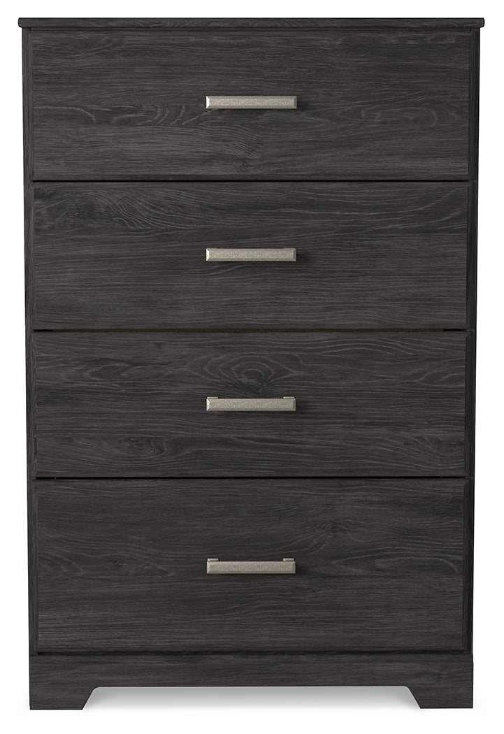 Belachime King Panel Bed with Mirrored Dresser, Chest and 2 Nightstands in Charcoal from Ashley - Lara Furniture
