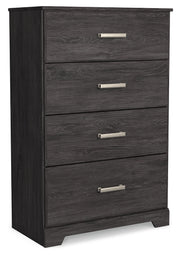 Belachime King Panel Bed with Mirrored Dresser, Chest and 2 Nightstands in Charcoal from Ashley - Lara Furniture