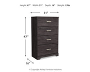 Belachime King Panel Bed with Mirrored Dresser, Chest and 2 Nightstands in Charcoal from Ashley - Lara Furniture