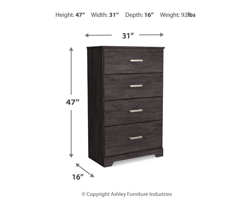 Belachime King Panel Bed with Mirrored Dresser, Chest and 2 Nightstands in Charcoal from Ashley - Lara Furniture
