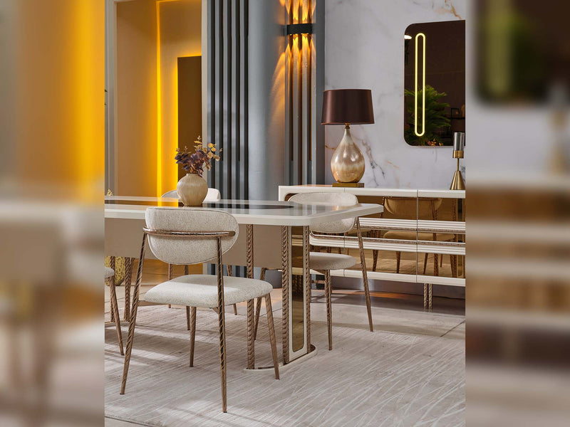 Bella Diningroom (Consol With Mirror & Dining Table & 6 Dining Chair) - 200-SAN-BEL-DT-6-SET