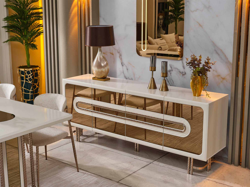 Bella Diningroom (Consol With Mirror & Dining Table & 6 Dining Chair) - 200-SAN-BEL-DT-6-SET