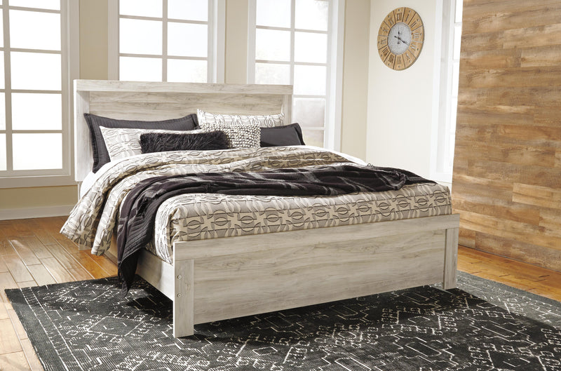 Bellaby King Panel Bed with Mirrored Dresser and Chest in Whitewash - PKG004735