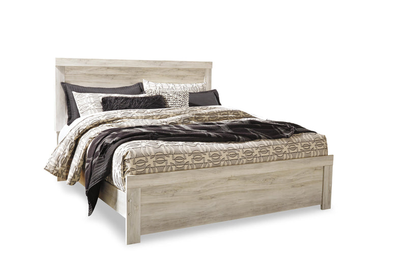 Bellaby King Panel Bed with Mirrored Dresser, Chest and Nightstand in Whitewash - PKG004738
