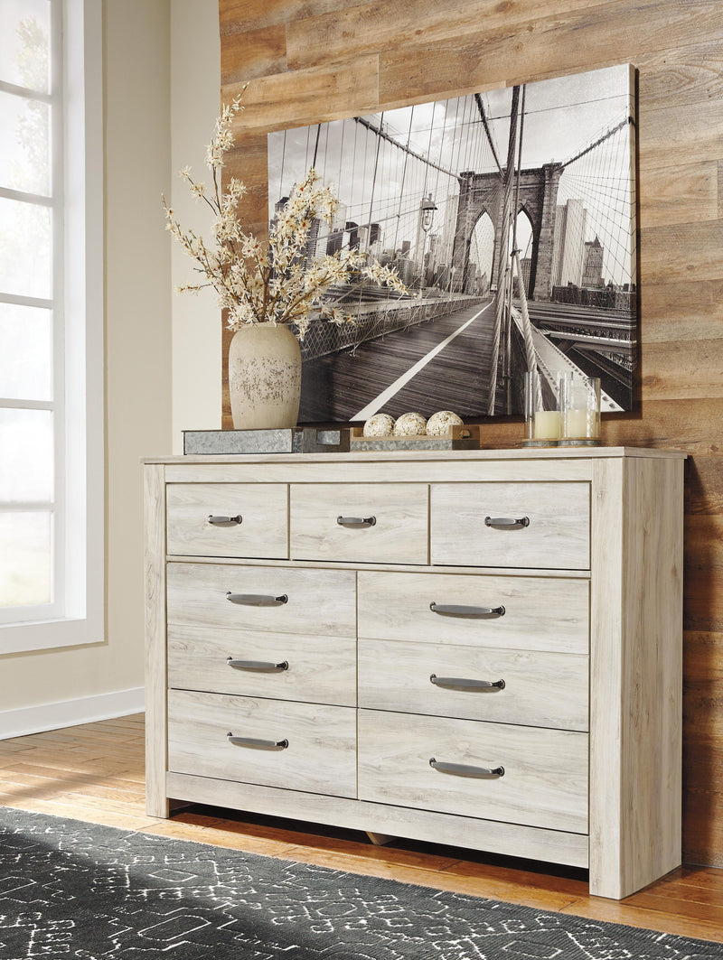 Bellaby King Platform Bed with 2 Storage Drawers with Dresser in Whitewash - PKG004744