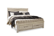 Bellaby King Platform Bed with 2 Storage Drawers with Mirrored Dresser, Chest and Nightstand in Whitewash - PKG004758