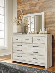 Bellaby Queen Crossbuck Panel Bed with Mirrored Dresser and Chest in Whitewash - PKG004727
