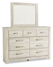 Bellaby Queen Crossbuck Panel Bed with Mirrored Dresser, Chest and 2 Nightstands in Whitewash - PKG004729