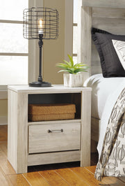Bellaby Queen Panel Bed with Mirrored Dresser and 2 Nightstands in Whitewash - PKG004710