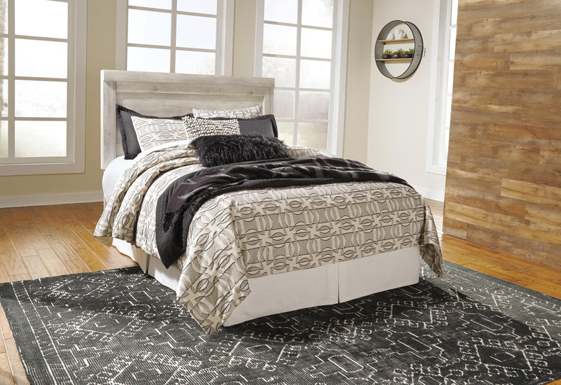 Bellaby Queen Panel Headboard Bed with Mirrored Dresser and 2 Nightstands in Whitewash - PKG004638
