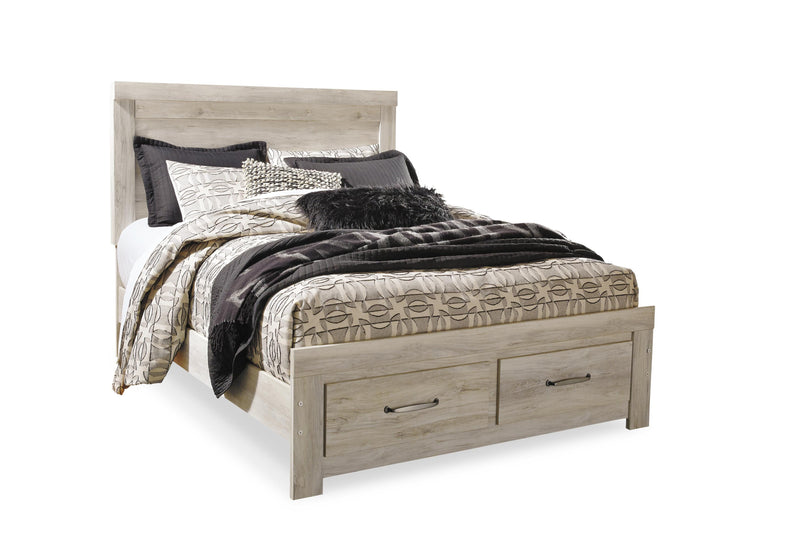 Bellaby Queen Platform Bed with 2 Storage Drawers with Mirrored Dresser and 2 Nightstands in Whitewash - PKG004720
