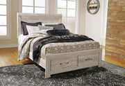 Bellaby Queen Platform Bed with 2 Storage Drawers with Mirrored Dresser and 2 Nightstands in Whitewash - PKG004720