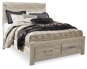 Bellaby Queen Platform Bed with 2 Storage Drawers with Mirrored Dresser, Chest and 2 Nightstands in Whitewash from Ashley - Lara Furniture