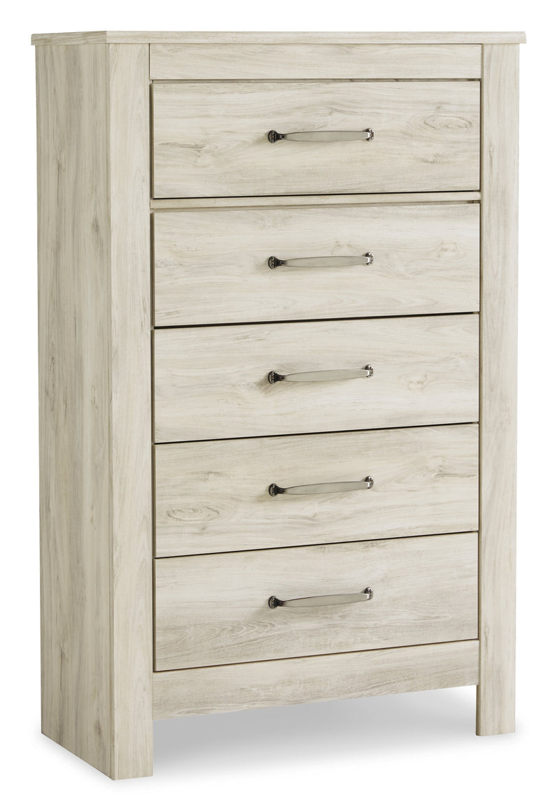 Bellaby Queen Platform Bed with 2 Storage Drawers with Mirrored Dresser, Chest and 2 Nightstands in Whitewash from Ashley - Lara Furniture