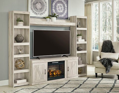 Bellaby Whitewash 4 - Piece Entertainment Center with Electric Fireplace - Gate FurnitureEntertainment Center