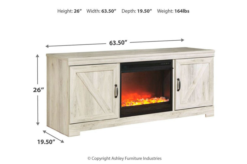 Bellaby Whitewash 63" TV Stand with Fireplace - Lara FurnitureTV Stand