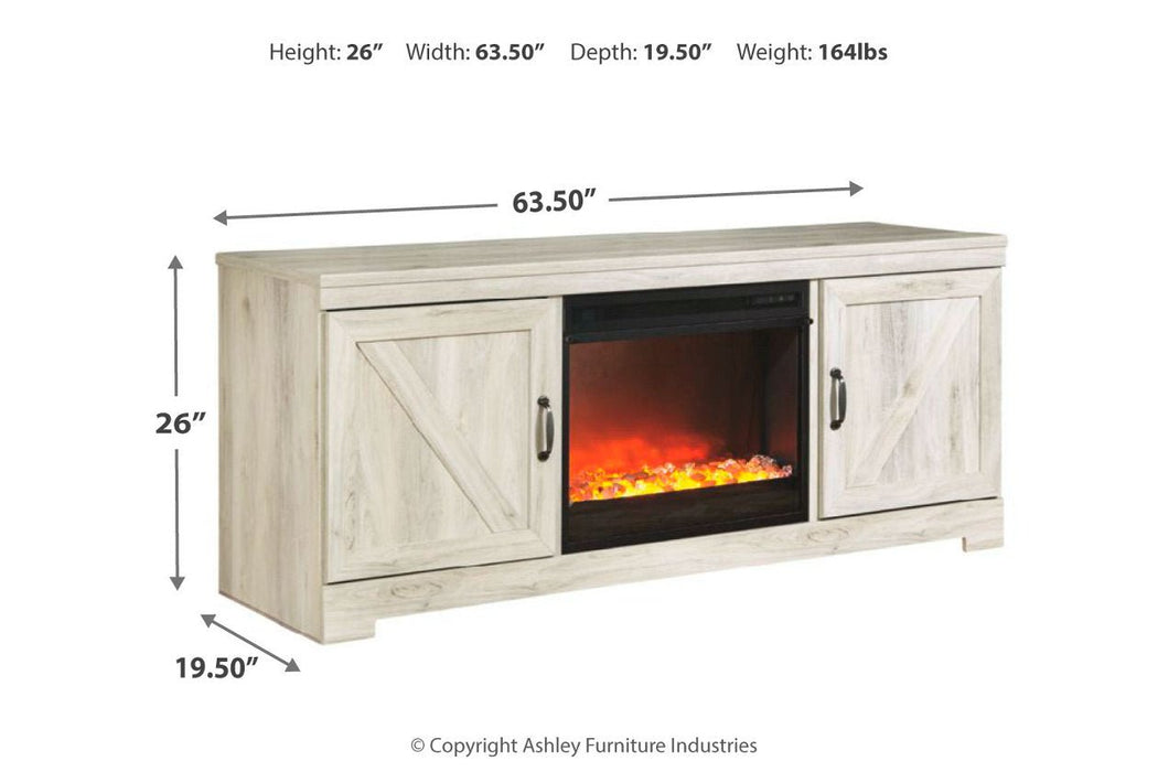 Bellaby Whitewash 63" TV Stand with Fireplace - Gate FurnitureTV Stand