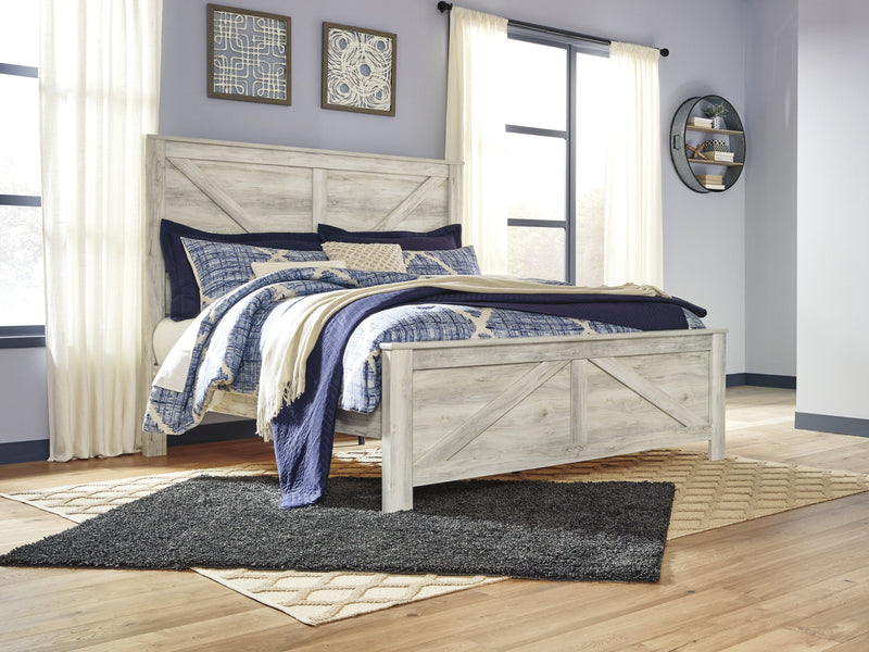 Bellaby Whitewash King Crossbuck Panel Bed - Lara FurnitureKing Bed