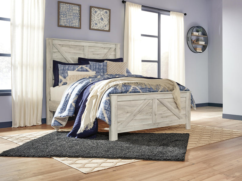 Bellaby Whitewash Queen Crossbuck Panel Bed, Dresser, Mirror and 2 Nightstands - B331B13