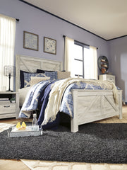 Bellaby Whitewash Queen Crossbuck Panel Bed - Lara FurnitureQueen Bed
