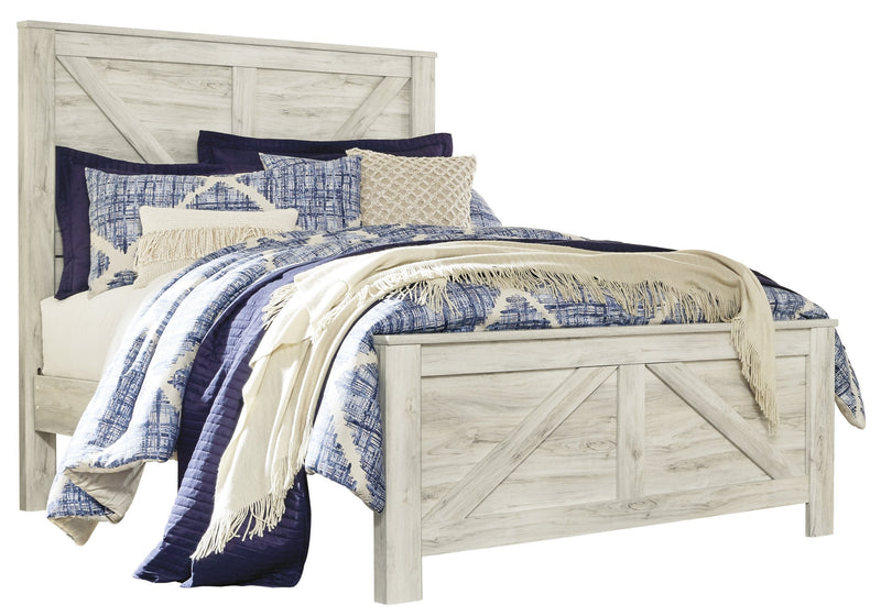 Bellaby Whitewash Queen Crossbuck Panel Bed - Lara FurnitureQueen Bed