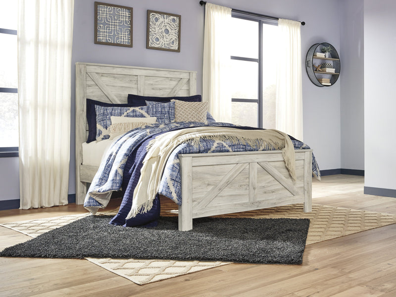 Bellaby Whitewash Queen Crossbuck Panel Bed - Lara FurnitureQueen Bed