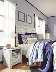 Bellaby Whitewash Queen Crossbuck Panel Bed - Lara FurnitureQueen Bed