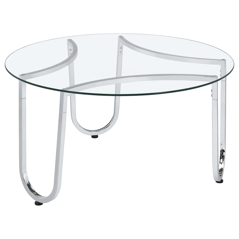 Beller Round Tempered Glass Top Cocktail Coffee Table Chrome - 710908