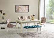 Bench With Wood Legs in Blue-White - 790-BENCH-NOVA140