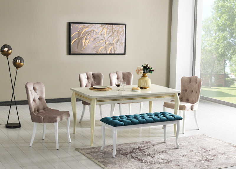 Bench With Wood Legs in Blue-White - 790-BENCH-NOVA140