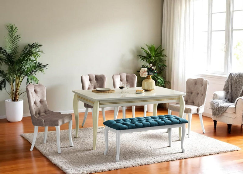 Bench With Wood Legs in Blue-White - 790-BENCH-NOVA140
