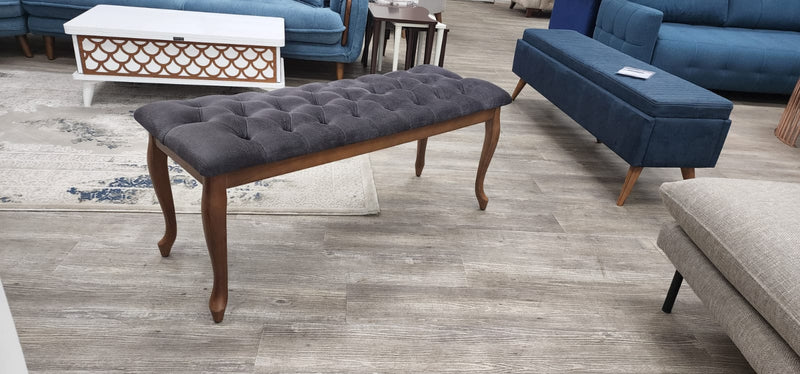 Bench With Wood Legs in Blue-White - 790-BENCH-NOVA140