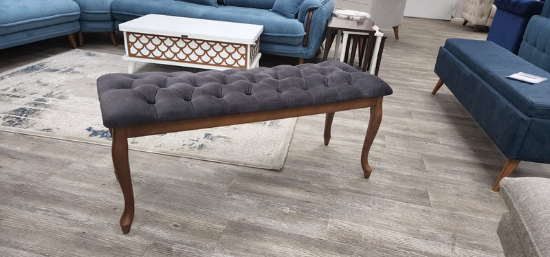 Bench With Wood Legs in Blue-White - 790-BENCH-NOVA140