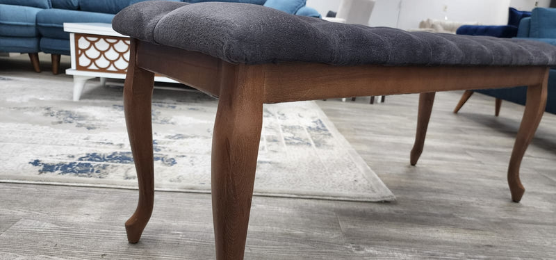Bench With Wood Legs in Blue-White - 790-BENCH-NOVA140