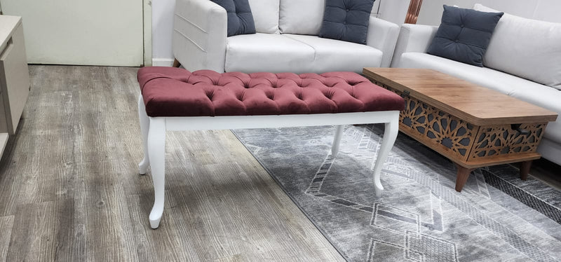 Bench With Wood Legs in Blue-White - 790-BENCH-NOVA140