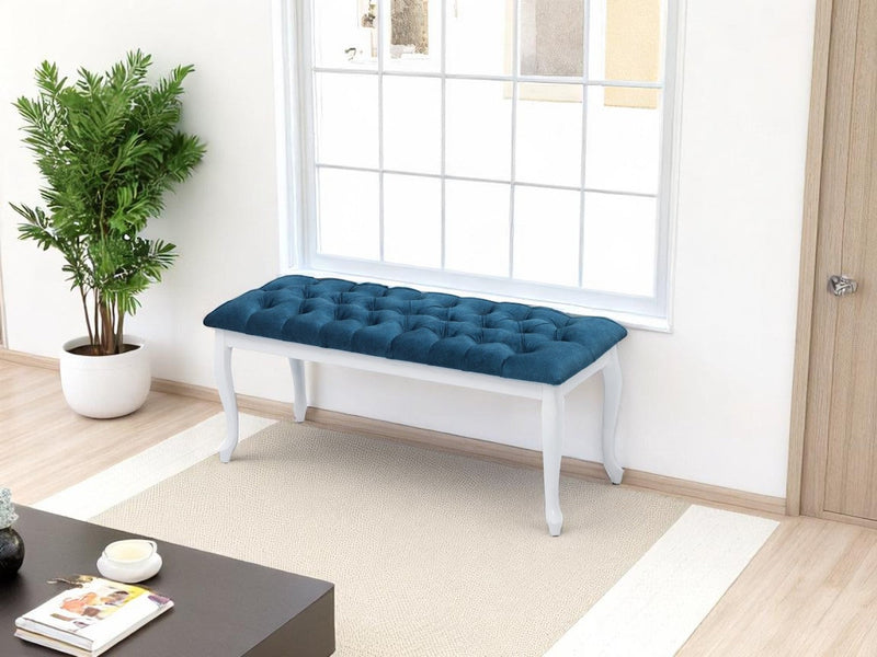 Bench With Wood Legs in Grey-White - 790-BENCH-H12-W