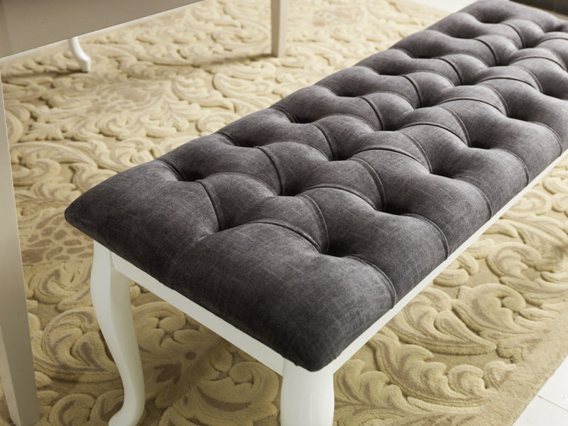 Bench With Wood Legs in Grey-White - 790-BENCH-H12-W