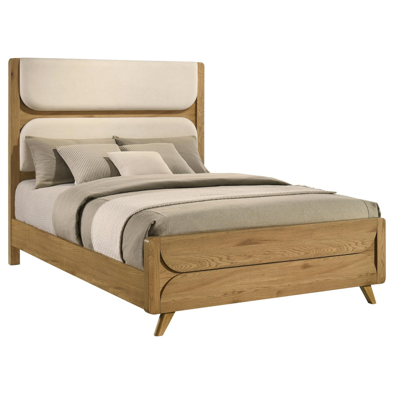 Bennett 63-inch Queen Upholstered Panel Bed Cream and Light Oak - 222901Q