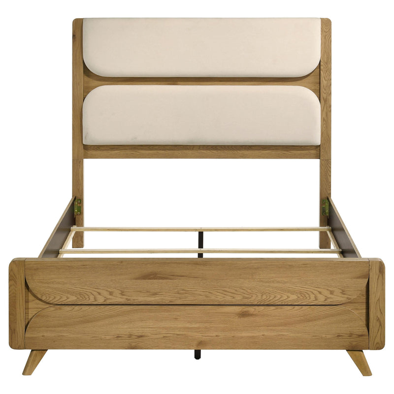 Bennett 63-inch Queen Upholstered Panel Bed Cream and Light Oak - 222901Q