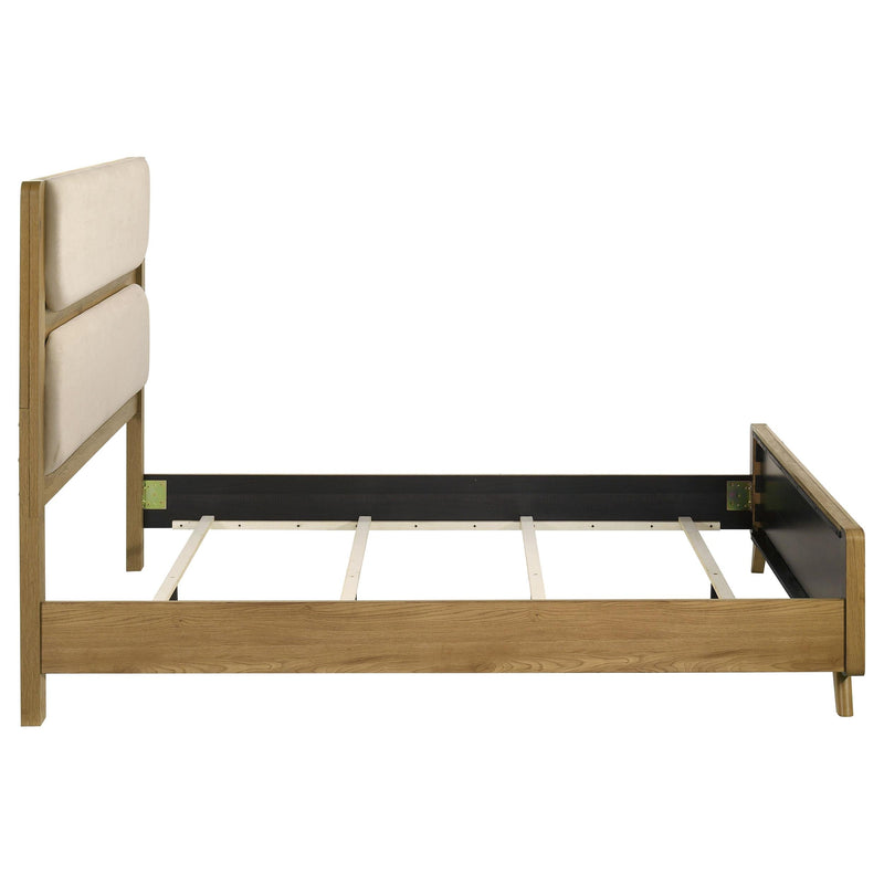 Bennett 63-inch Queen Upholstered Panel Bed Cream and Light Oak - 222901Q